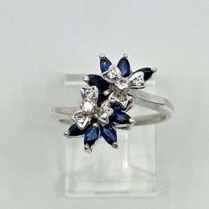 vintage sterling silver sapphire & cubic zirconia ring